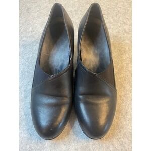 Vionic J69SUMMER Women Black Leather Wedge Heels Shoes Size 8.5